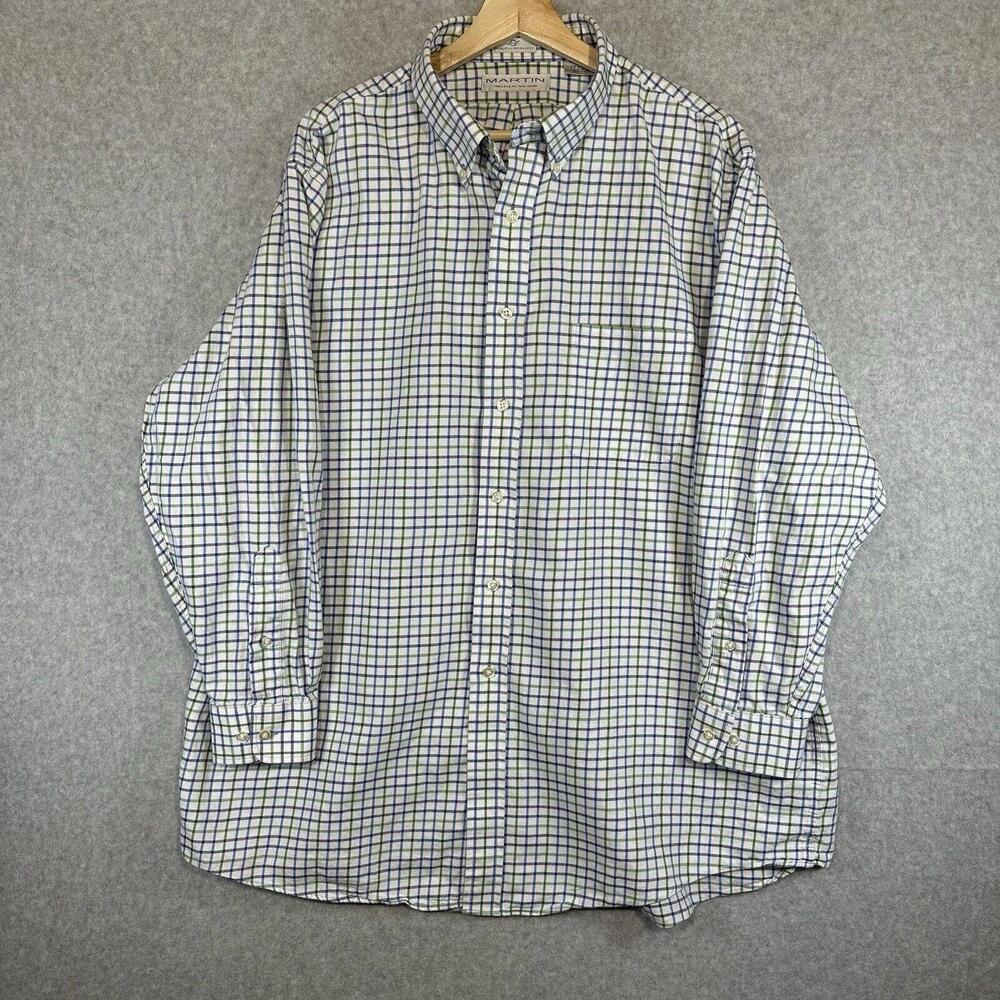 Martin The Club Shirt Mens XXL Purple Green Check Cotton Long Sleeve Collar